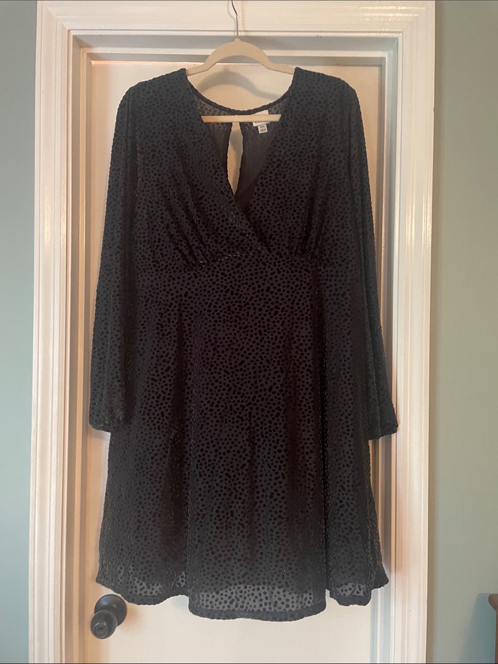 a new day Black Textured Long-Sleeve Surplice A-Line Dress